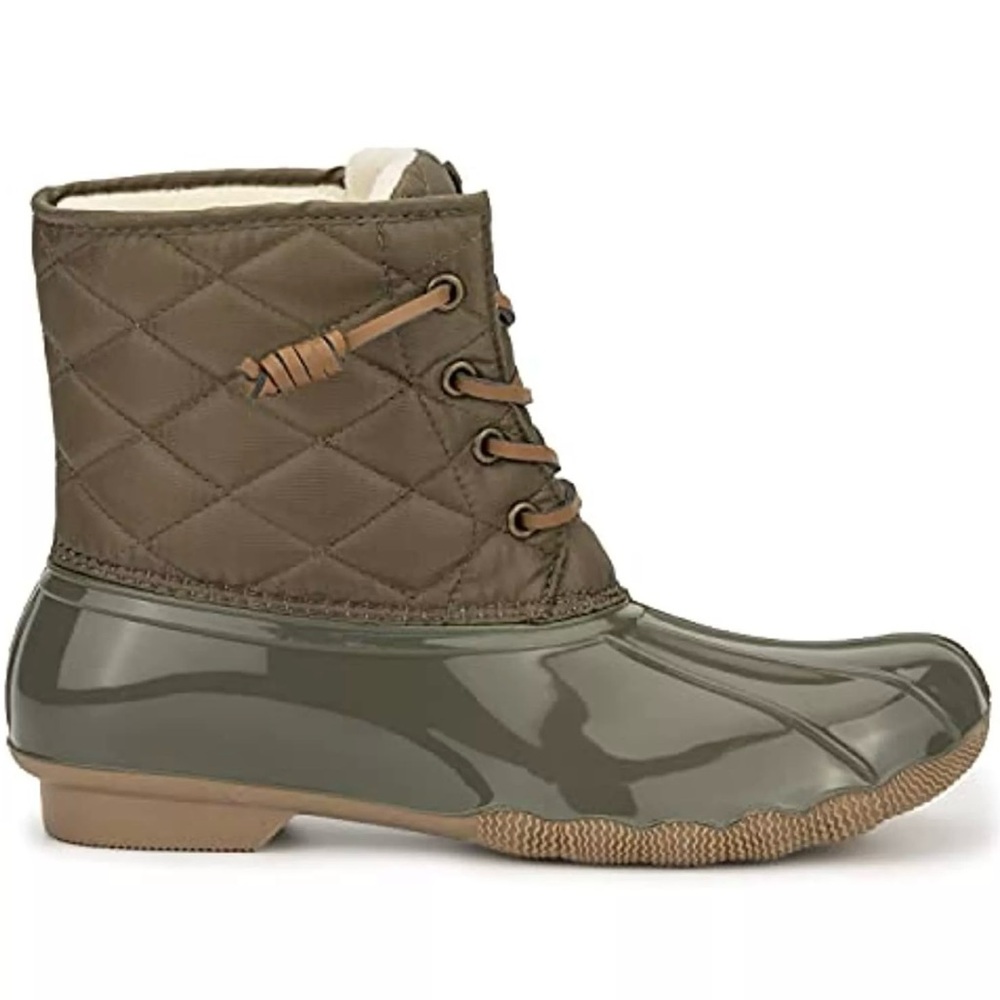 Olivia Miller Womens Lace-Up Ankle Boots Julie Guilted Duck Olive Rain Snow 6,5